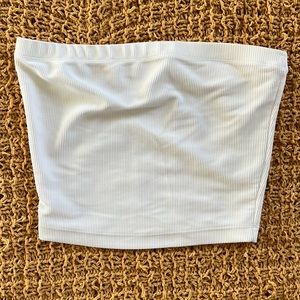 Ribbed Cropped White Tube Top